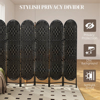 Bohemian Privacy Screen, Folding Room Divider with 6 Panels and Arched Top for Bedroom Living Room Office, Black