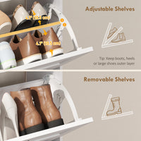 Shoe Cabinet with 2 Flip Drawers, Narrow Shoe Storage Cabinet, White