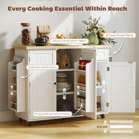 Kitchen Island Cart, Rolling Kitchen Island Table with Drop Leaf, Drawer, Spice and Towel Rack, White