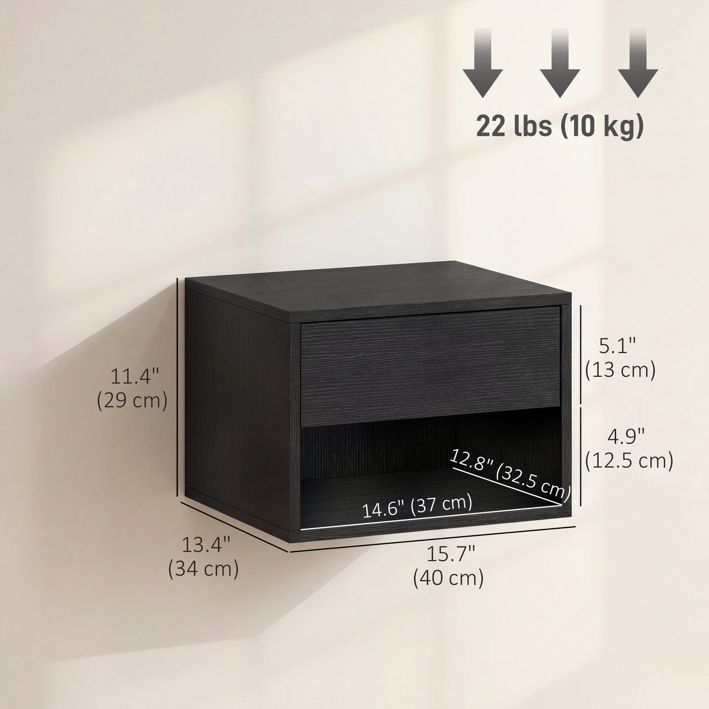 Floating Nightstand Set of 2, Wall Mounted Bedside Table with Drawer for Bedroom Black