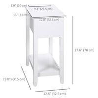 Flip Top End Table, Side Table with Storage Shelf and Cable Management, Narrow Nightstand for Living Room, Bedroom, White