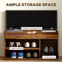 Shoe Bench Entryway Storage Rack with Padded Cushion, Hidden Storage for Hallway, Living Room, Rustic Brown