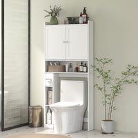 Modern Over the Toilet Storage Cabinet with 2 Doors, Above Commode Storage Cabinet with Toilet Paper Holder, White