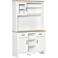71" Kitchen Buffet with Hutch, Farmhouse Style Storage Cupboard with Utility Drawer, 3 Door Cabinets and 5-tier Shelves, White