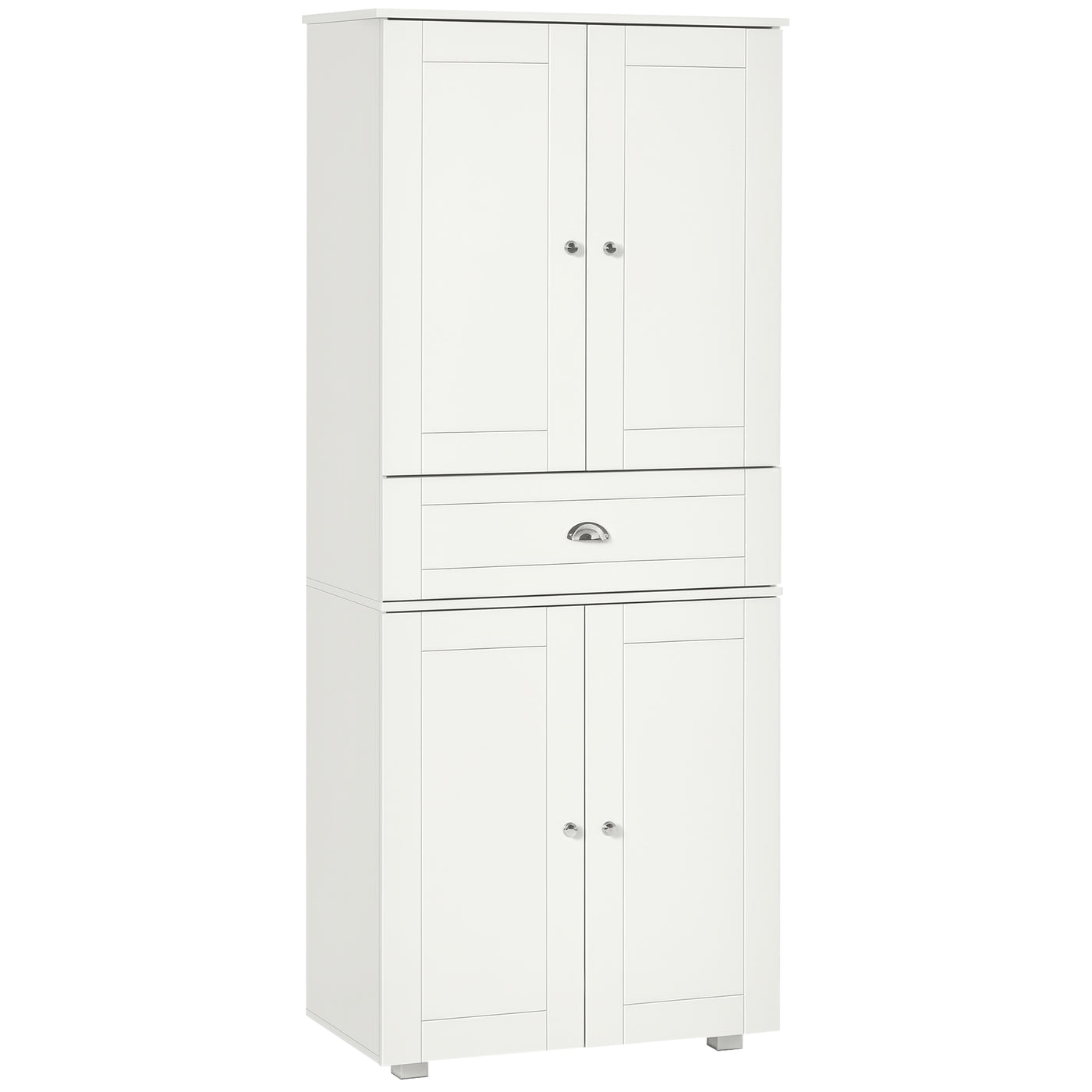 72" Kitchen Pantry Cabinet, Modern Kitchen Pantry Storage Cabinet with 4 Doors and 3 Adjustable Shelves, White