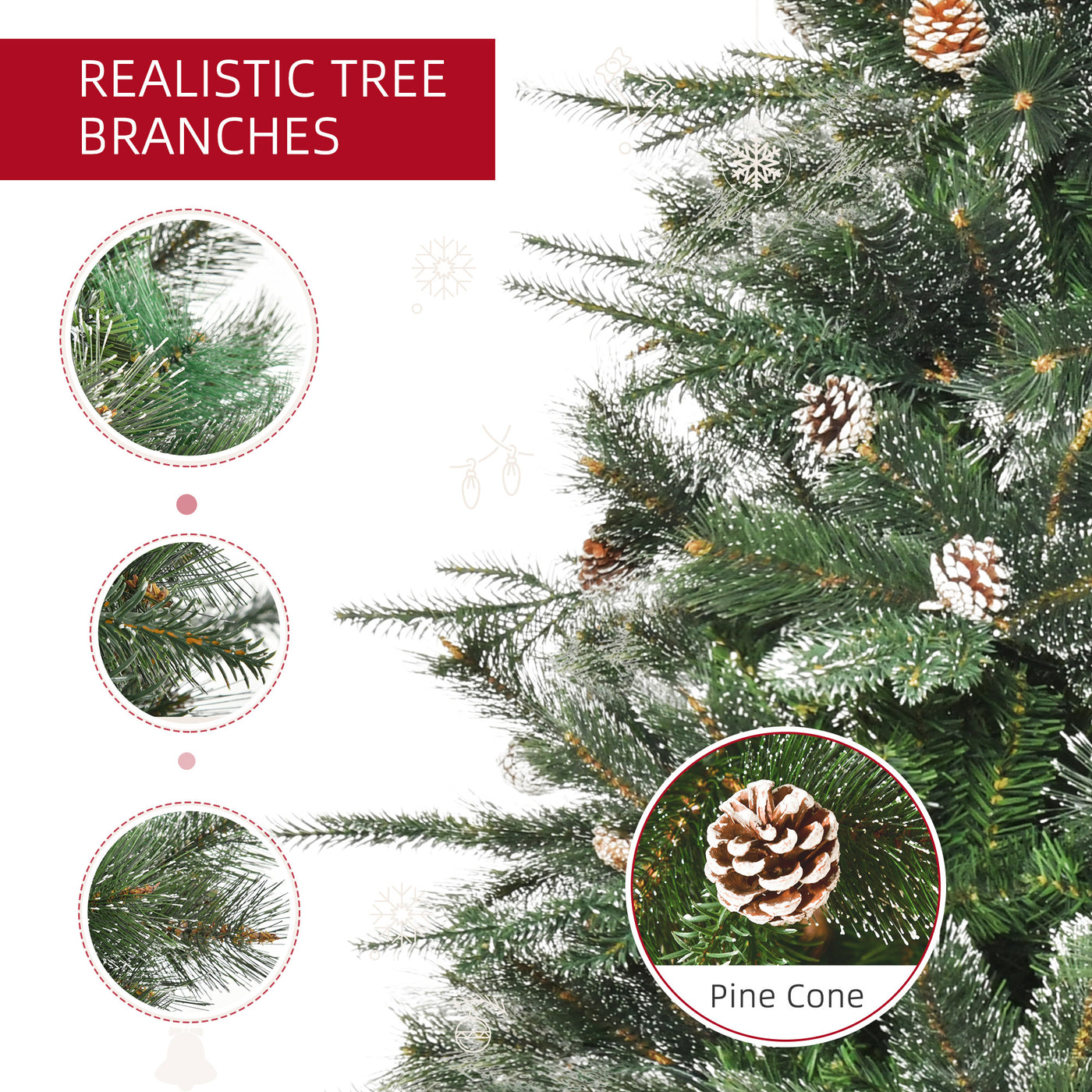 HOMCM 6FT Artificial Christmas Snow Pine Tree Holiday Home Xmas Decoration with Automatic Open, Pinecone, Green