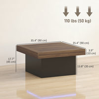 Square Coffee Table with 16-Colour LED Lights, 35-inch Modern Center Table for Living Room, Walnut