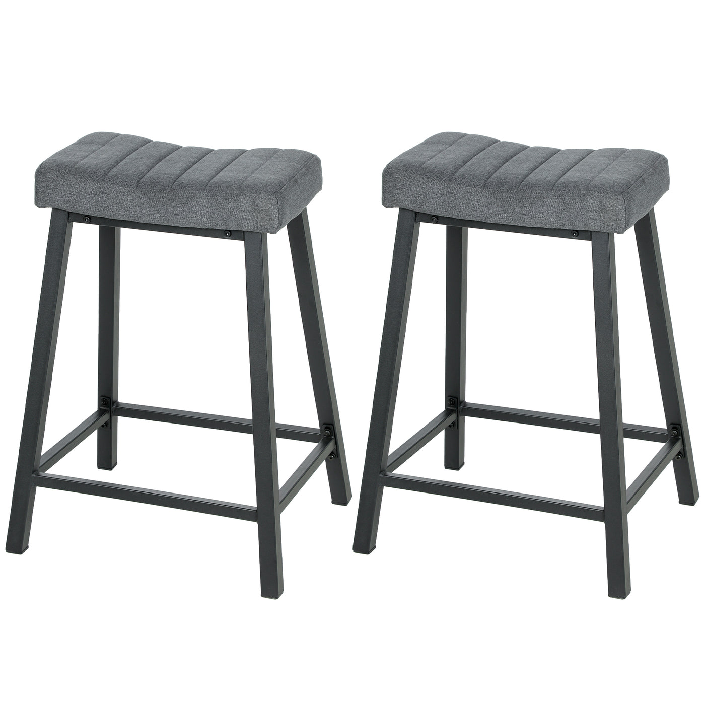 Set of 2 Bar Stools, Velvet Upholstered Counter Stools with Curved Seat and Footrest for Kitchen Island, Grey
