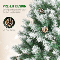 6ft Snow Flocked Artificial Christmas Tree, Unlit Full Fir Tree with Automatic Open, 800 Realistic Branches and 61 Pine Cones