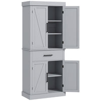 72" Farmhouse Kitchen Cabinet, Kitchen Pantry Cabinet with 4 Barn Doors, Drawer, Adjustable Shelves, Grey
