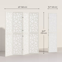 4 Panel Room Divider, 5.6 FT Lightweight Folding Privacy Screen with Geometric Pattern for Living Room, Bedroom, White