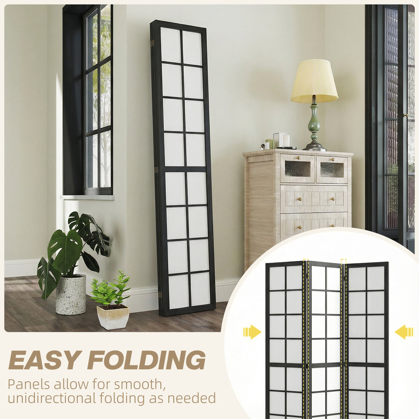 3 Panel Room Divider, 5.6 ft Folding Wall Divider Room Partition for Home Office, Bedroom, Black