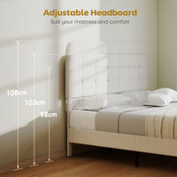 King Size Bed Frame with Adjustable Headboard Upholstered Platform Bed Frame with Wood Slat Support Noise Free White