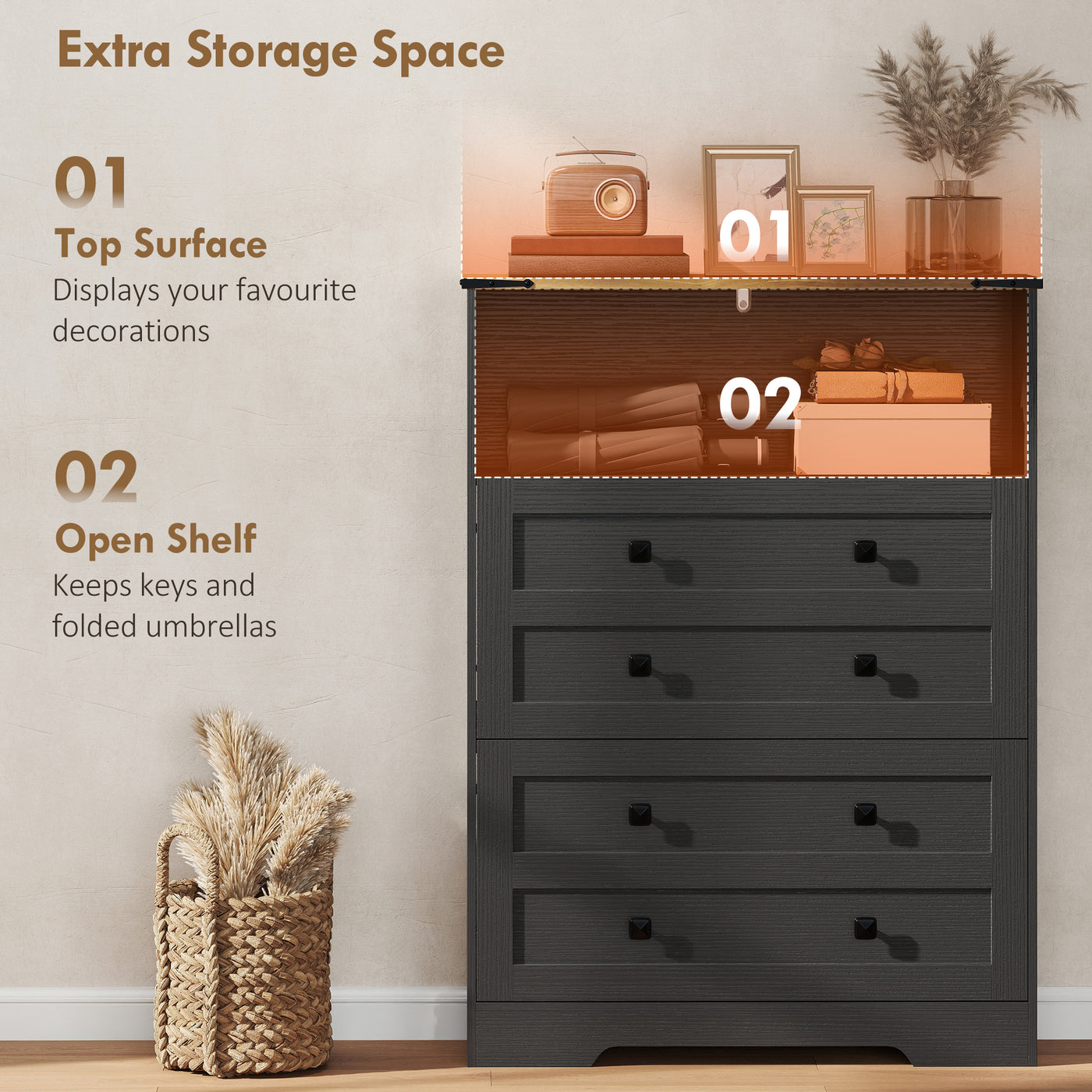 Shoe Cabinet with 2 Flip Drawers, Narrow Shoe Storage Cabinet, Black