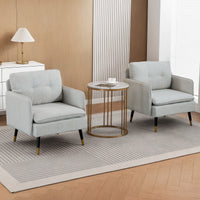 Accent Chairs Set of 2, Upholstered Armchairs with Tufted Back Cushion and Steel Legs for Living Room, Bedroom