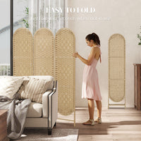 Bohemian Privacy Screen, Folding Room Divider with 3 Panels and Arched Top for Bedroom Living Room Office, Natural Wood