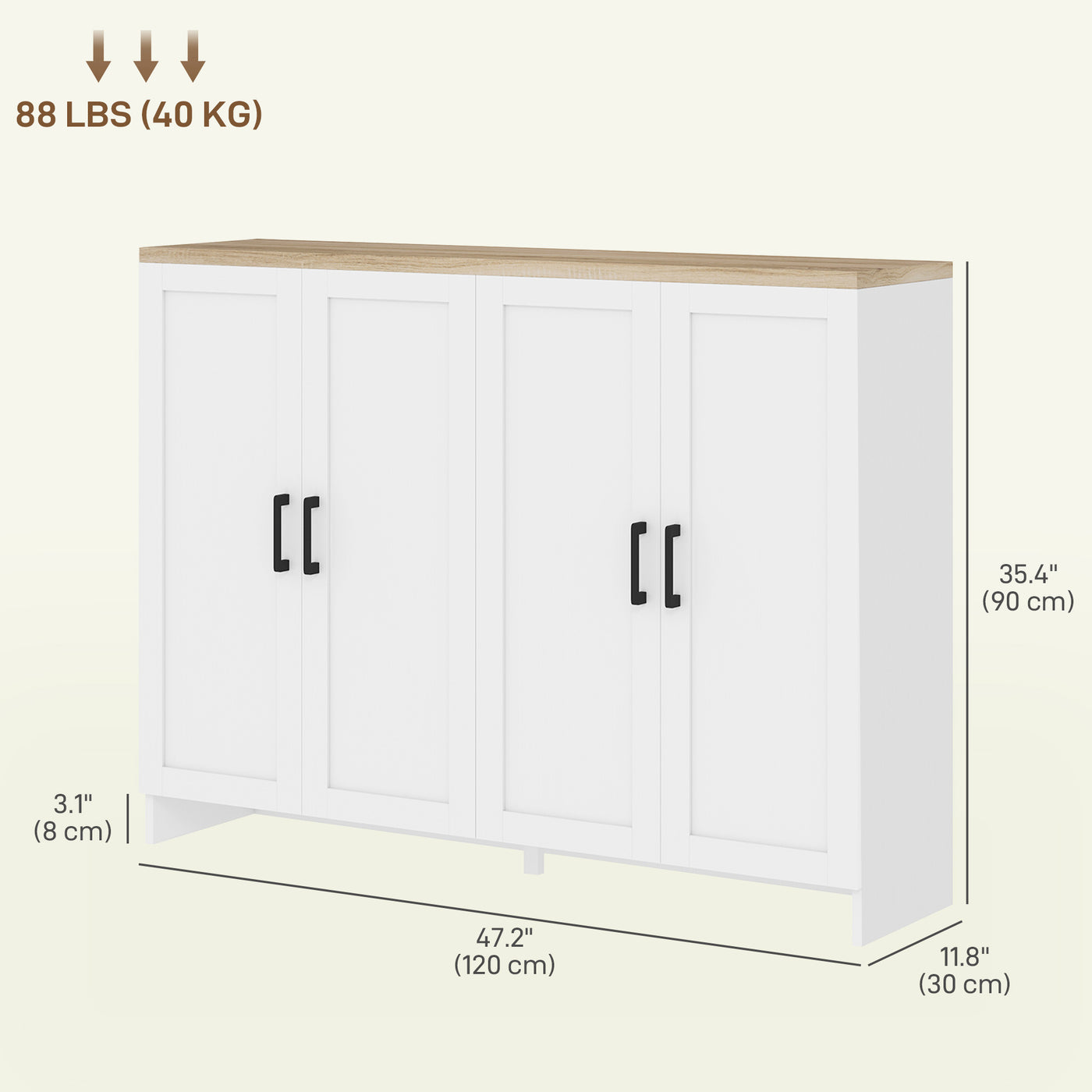 Modern Sideboard Buffet Cabinet, Modern Kitchen Storage Cabinet with 4 Doors Adjustable Shelves, for Dining Room, White