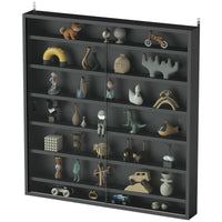 7-Tier Display Cabinet, Shot Glass Display Case, Glass Curio Cabinet with 2 Glass Doors and 6 Adjustable Shelves, Black