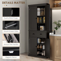 72" Kitchen Pantry, Freestanding Storage Cabinet with Drawer, Doors, Black