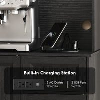71" Pantry Cabinet with Charging Station, Kitchen Storage Cabinet with Microwave Stand, Adjustable Shelves, Black