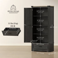 69" Tall Farmhouse Kitchen Pantry Cabinet with 2 Doors, Drawer and Adjustable Shelves, Black and Brown