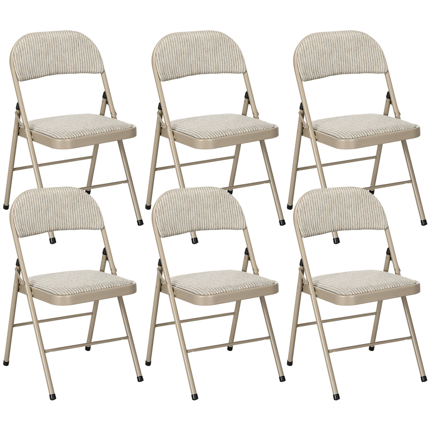 Set of 6 Metal Foldable Chairs, Faux Linen Padded Folding Chairs with Cushion Seat and Open Back for Indoor, Beige