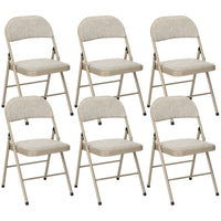 Set of 6 Metal Foldable Chairs, Faux Linen Padded Folding Chairs with Cushion Seat and Open Back for Indoor, Beige