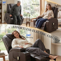 Power Lift Recliner Chair for Elderly, PU Leather Lift Chair with Thick and High Back, Footrest, Remote, Side Pockets, Cup Holders, Reclining Sofa for Living Room, Brown