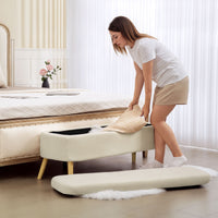 47 Inches Storage Ottoman Bench, End of Bed Bench, Upholstered Teddy Fleece Storage Chest for Living Room, Beige