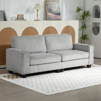 Three Seater Sofa, Fabric 3 Seater Couch with Spring Cushion and Cup Holders for Living Room, Bedroom, Light Grey