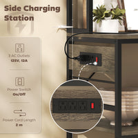 Kitchen Baker's Rack with Power Outlet and LED Light, 5-Tier Coffee Bar Station with 10 Hooks, Grey