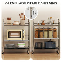 3 Tier Stainless Steel Rolling Cart with Adjustable Shelf, Utility Cart on Wheels with Handles for Kitchen, Silver