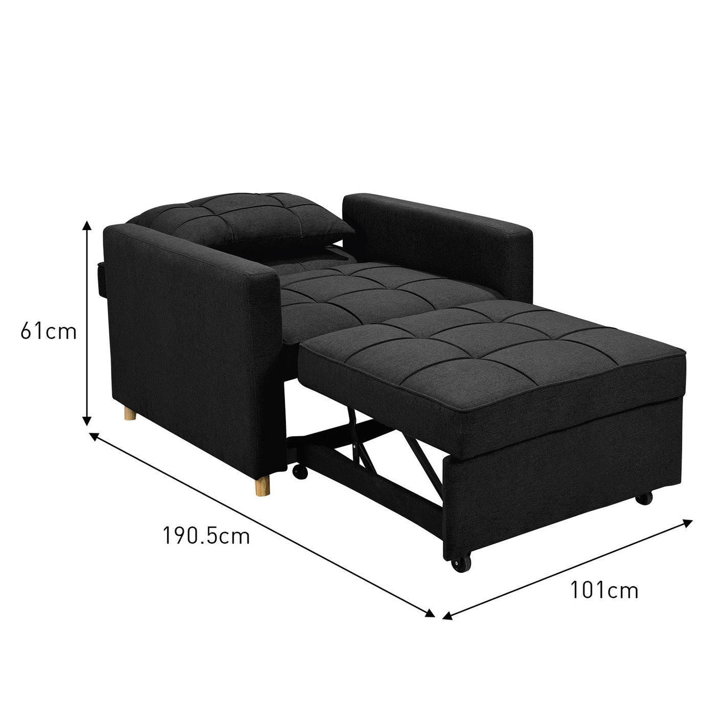 NNEDPE 3-in-1 Convertible Lounge Chair Bed by - Black-4