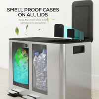 Garbage Bin, Soft-Close Trash Can with Foot Pedal, 3x5 Gallon (3x20 L) Garbage Can with Removable Inner Buckets, Silver