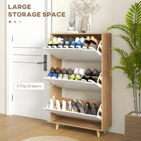 Slim Shoe Storage Cabinet with 3 Flip Drawers and Adjustable Shelves, Shoe Cabinet for 18-24 Pairs, White