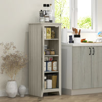 48" Kitchen Pantry Storage Cabinet w/ Barn Door, Kitchen Pantry Cabinet w/ Adjustable Shelves, Grey Wood Grain