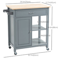 Rolling Kitchen Cart with Wood Top and Drawer, Kitchen Island on Wheels for Dining Room, Grey