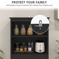 63" Small Buffet with Hutch, 4-Door Kitchen Pantry Storage Cabinet with Adjustable Shelf for Dining Room, Black