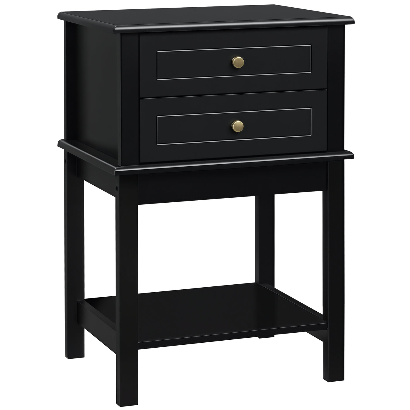 Modern Sofa Side Table, Accent End Table with Drawers and Storage Shelf, Nightstand for Bedroom Living Room, Black