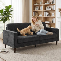 3 Seater Sofa Upholstered with Padded Cushion Modern Button Tufted Couch with Wood Legs, Dark Grey