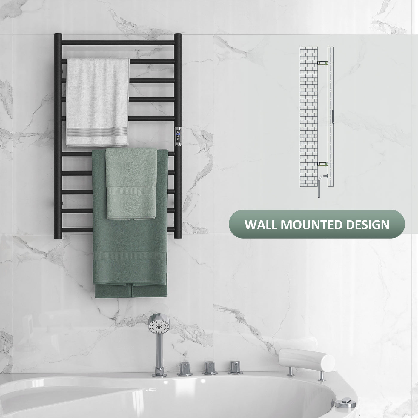 Wall Mounted Heated Towel Rack 10-Bar Electric Towel Warmer with Timer Adjustable Temperature Plug-in
