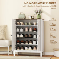 Shoe Cabinet with Barn Doors, Farmhouse Shoe Storage Cabinet with Adjustable Shelves, Holds up to 15 Pairs, White