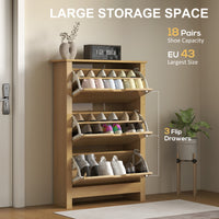 Shoe Storage Cabinet with 3 Flip Drawers and Adjustable Shelves for 12-18 Pairs of Shoes, Natural Wood