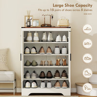 5-Tier Shoe Storage Cabinet for 15 Pairs, Freestanding Farmhouse Shoe Cabinet, White