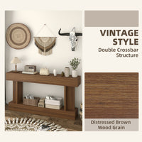 63 Inch Long Console Table, Vintage Narrow Entryway Table with Storage Shelf for Living Room and Hallway, Dark Brown