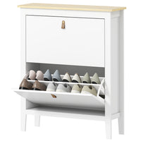 Narrow Shoe Cabinet with 2 Flip Drawers, Adjustable Shelves for Entryway, Holds 10-14 Pairs, White