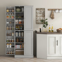 65" Kitchen Cabinet, Kitchen Pantry Cabinet with 4 Doors and 16 Door Shelves for Dining Room, Grey