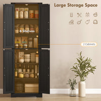 72" Pantry Cabinet, Farmhouse Freestanding Kitchen Storage Cabinet with Adjustable Shelves for Dining Room, Black