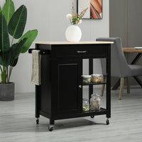 Rolling Kitchen Cart with Wood Top and Drawer, Kitchen Island on Wheels for Dining Room, Black | Aosom Canada