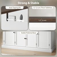 Farmhouse Sideboard with Charging Station and Thickened Top, 58" Buffet Cabinet with 2 Soft-Close Drawers, White